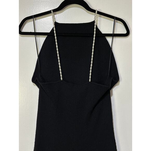 Favorite Daughter Imitation Pearl Strap Dress Black Size XL NWT Ribbed Knit - Picture 12 of 15